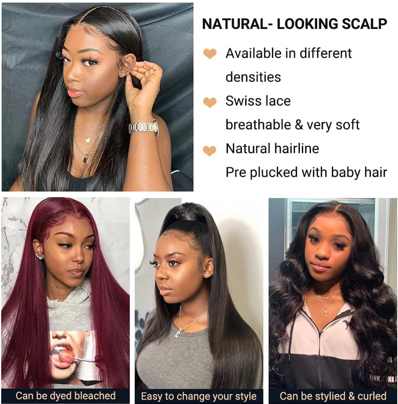4x4 HD  180% Density Closure Wigs